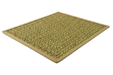 Square woven natural seagrass area rug with textured fibers isolated on a transparent background