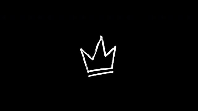 White Hand Drawn Crown Doodle Animation on Transparent Background. 4K Video