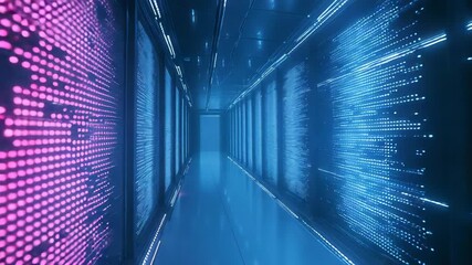 Digital data processing in futuristic server room corridor - Powered by Adobe