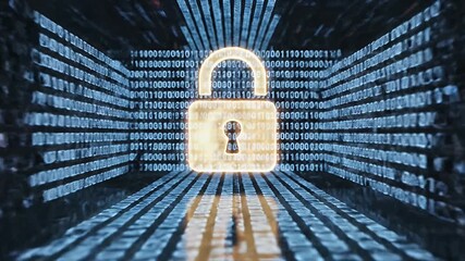 Digital data stream with binary code and security lock concept. - Powered by Adobe