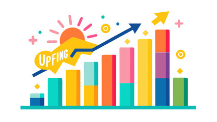 Fototapeta premium Vibrant bar chart with upward trend and upfing logo, business growth concept