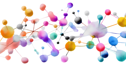 Abstract Molecular Network: An artistic representation of interconnected molecules, showcasing vibrant colors and intricate connections, representing the essence of science and innovation.