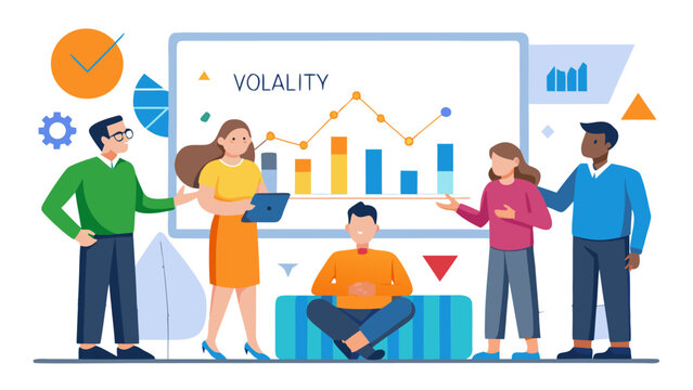 business team discussing volatility graph on screen
