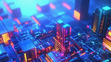 Digital cityscape representing data processing and networking - Powered by Adobe