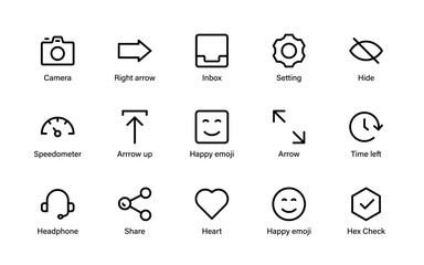 Minimal UI design icons collection. Action controls, media tools, navigation features, and intuitive interface symbols