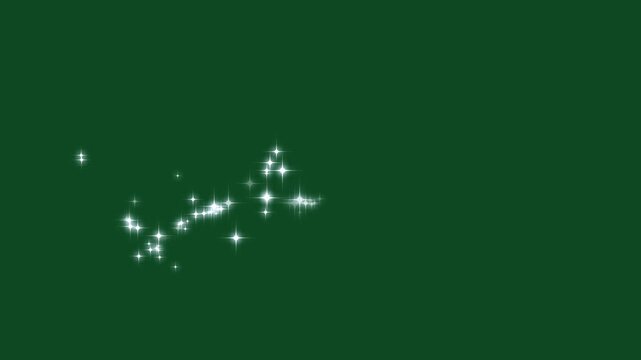 Magic glitter star line fast motion trail, white glittering blinking stars, flat vector doodle sparkle, fairy dust wand glitter stars trail transition on green screen, glitter particles background, 4K