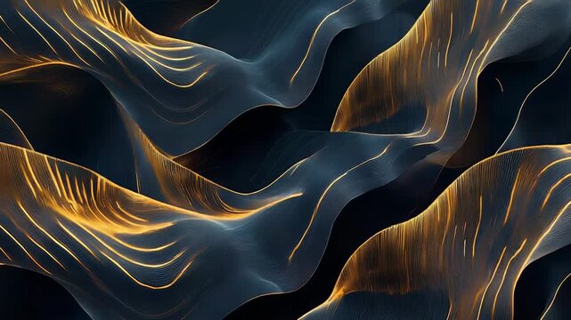 Abstract flowing gold and blue dark wave lines