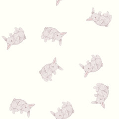 Seamless pattern of reclining cute bunny