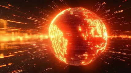 Digital globe with glowing data streaming around - Powered by Adobe