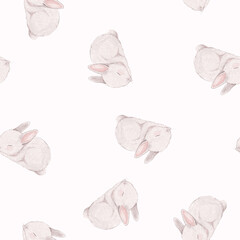 Seamless pattern of sleeping cute baby bunny