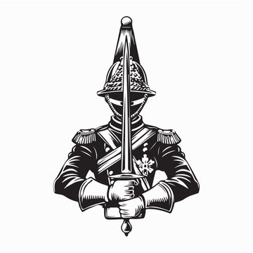 Royal Guard in Traditional Uniform Vector Art on White Background