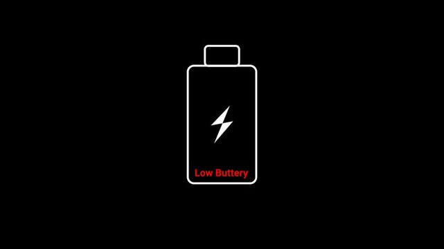 Battery low icon animation on a transparent background, battery low warning blink animation in 4k.