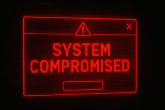 System compromised alert digital warning error message, cyber threat red glow, data breach alert. - Powered by Adobe