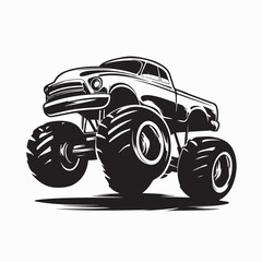 Cool Car with Oversized Wheels Vector Art on White Background © Imam