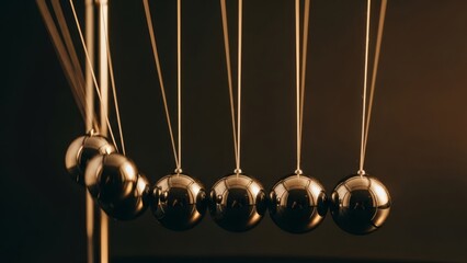 Newtons Cradle in Motion Golden Spheres of Physics and Perpetual Energy.