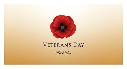 Red poppy symbol of remembrance on veterans day with thank you message