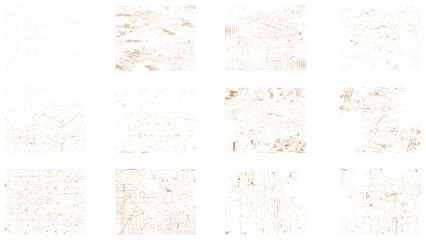 Grunge material monochrome set textures with dirty old surfaces. scratches and damage for magazine cover design vector illustration
