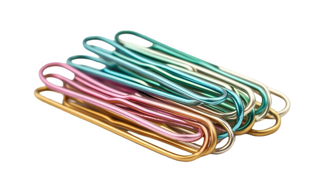 Stack of Colorful Paperclips on White Background - Office Supplies and Stationery Close-Up