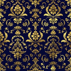 Fototapeta premium Unique artistic rendering of damask including pattern, gold, navy blue, baroque