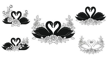 Elegant black swan and floral designs for romantic and decorative applications