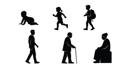 Silhouettes of people representing different stages of life and activity