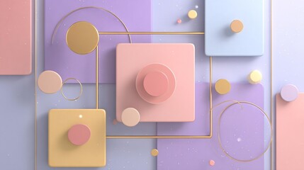 Light pastel background with geometric curves, floating circles, and simple square elements arranged in a neat layout, enhanced by soft shadows and a refined minimal look