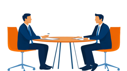 Two Businessmen Meeting at Table - Corporate Interview and Business Negotiation Illustration