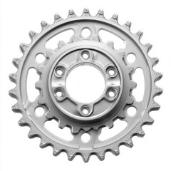 Metallic Gear Wheel Isolated on White Background with Circular Pattern and Detailed Teeth