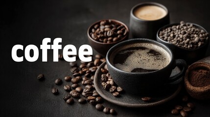 Coffee Word Made of Coffee Beans|Transparent Background POD Typography Vector Element