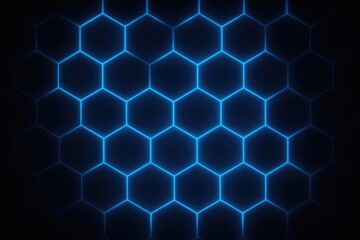 Glowing blue hexagons pattern background technology and data grid abstract concept digital art.