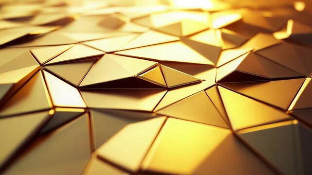 Golden low poly surface creating abstract geometric background