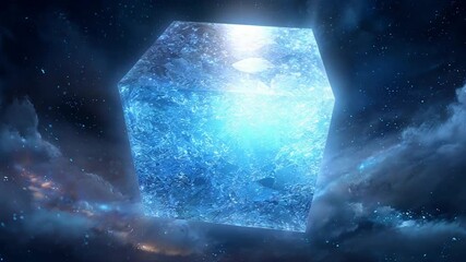 Glowing crystal rotating in cosmic nebula - Powered by Adobe