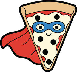 Superhero Pizza Slice Character - Food Mascot with Cape and Mask | Vector Sticker Clipart