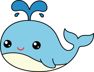 Cute Whale Spouting Water - Baby Mascot Vector Icon for Nursery Decor and Branding