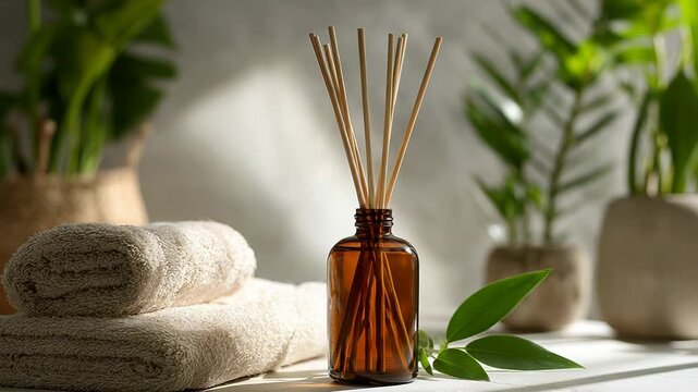 Reed diffuser relaxing spa still life