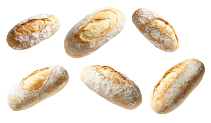 Set of Italian Ciabatta bread loaf with a light texture, isolated on white background, showcasing the art of baking