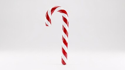 Classic Red and White Striped Candy Cane on a Clean White Background.