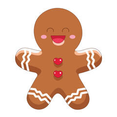 Gingerbread man with hearts in his hands. Vector illustration.