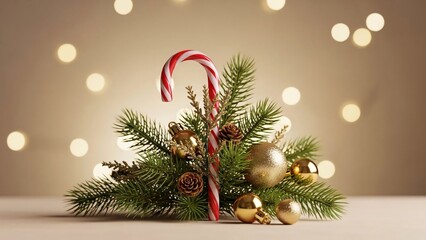 Festive Christmas Arrangement with Candy Cane and Ornaments.