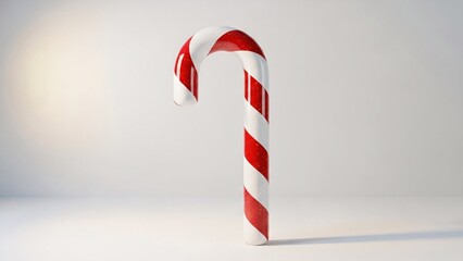 Classic Red and White Striped Candy Cane on a Clean White Background.