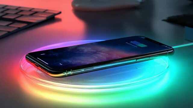 Phone charging on glowing wireless pad