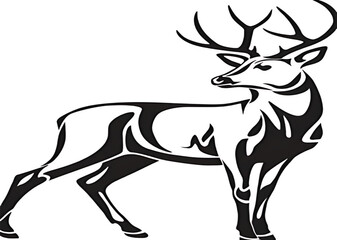 Elegant black and white illustration of a majestic stag with large antlers