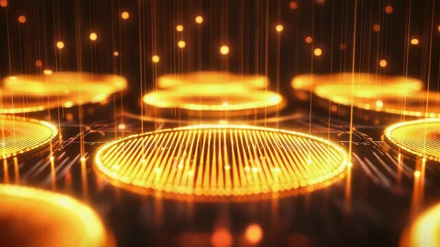 Digital data flowing through abstract futuristic network rings