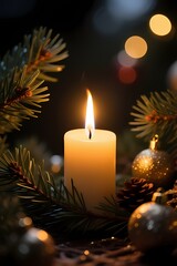 Cinematic Candle Flame Close-up Christmas Mood Photography.