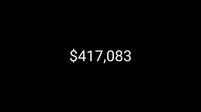 Five hundred thousand dollar counting animation from 0 to 500,000 on a transparent background, dollar money counter animation with alpha channel in 4k.