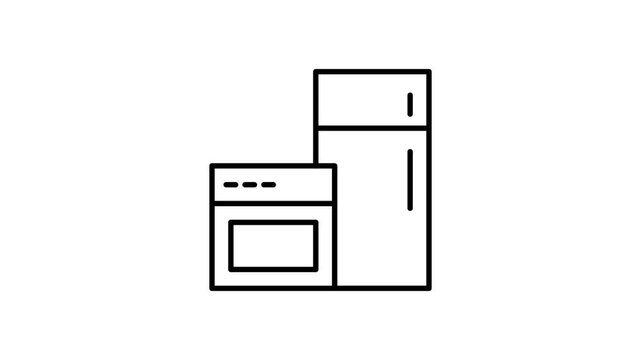 Black and white outline illustration of a refrigerator next to a microwave, showcasing their basic shapes and features.