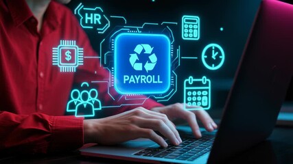 Payroll finance salary management. payroll automation technology, AI employee salary data, compensation planning, smart scheduling, budget optimization, online HR interface, support business - Powered by Adobe
