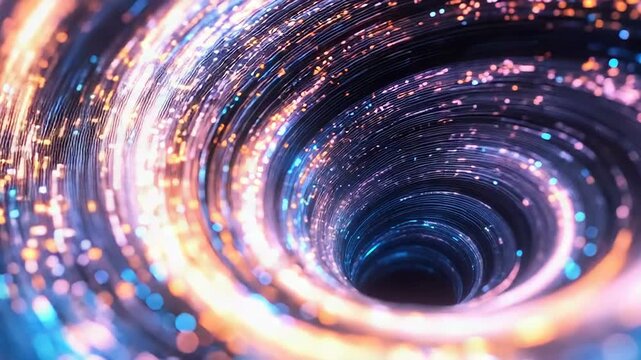 Digital data vortex creating a futuristic fiber optical funnel
