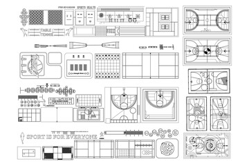 Basketball, Volleyball, Tennis and Football Court Plan, Sports Field CAD Layout