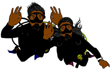 Couple scuba diver swith OK signs